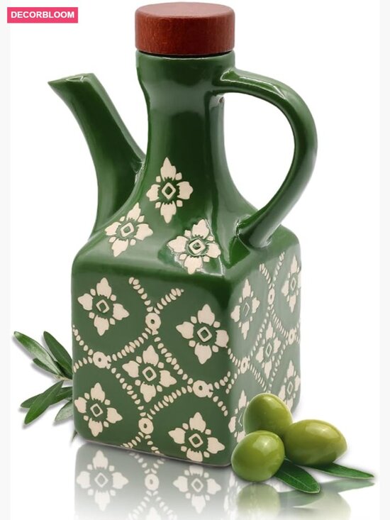 Other - Ceramic Olive Oil Dispenser Bottle 8.5 oz Leakproof with Handle Wood Stopper